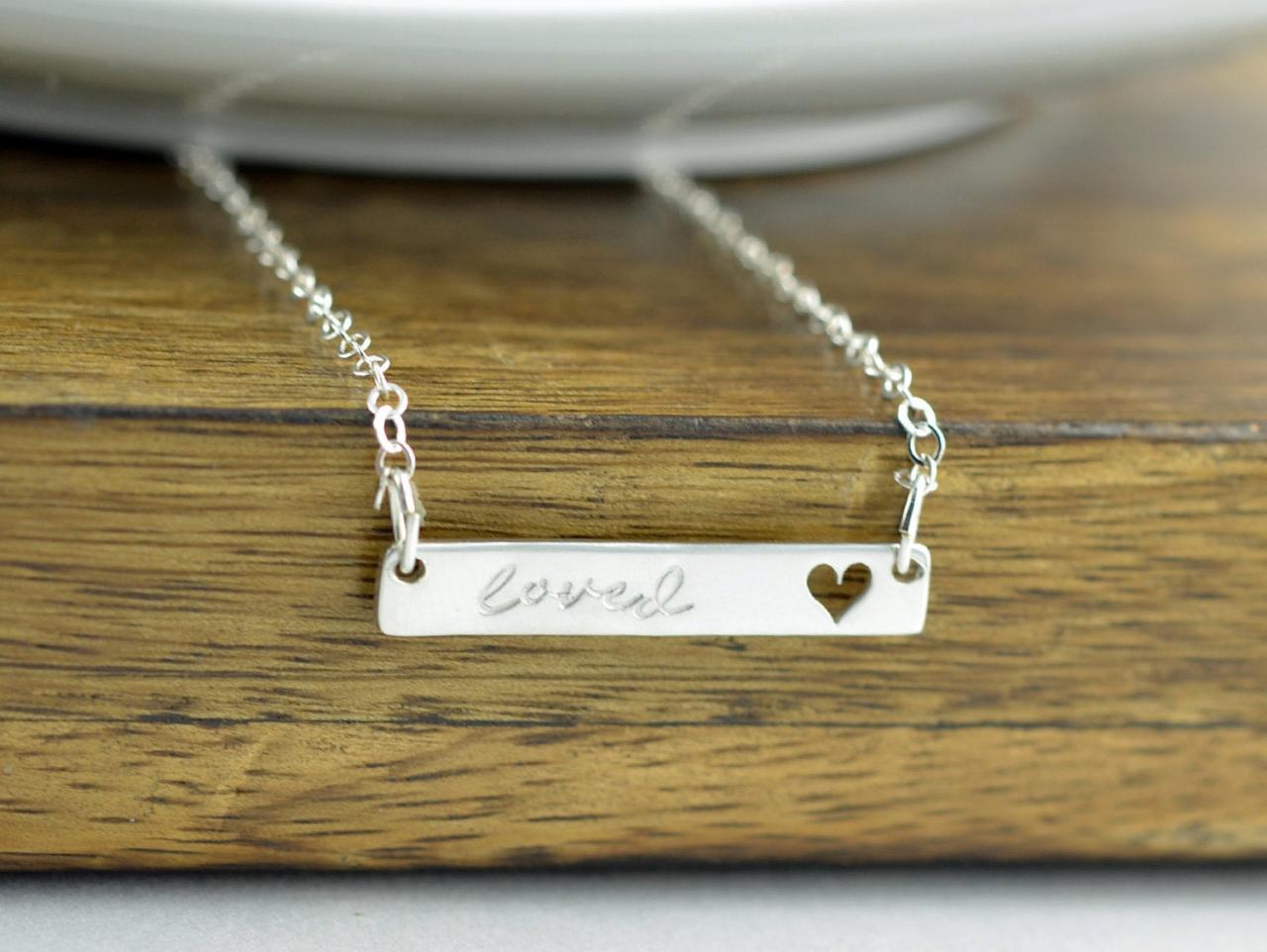 Heart Bar Necklace, Bar Necklace, Valentine's Day Necklace - You Are Loved - Gift For Wife - Love Necklace - Silver Heart Necklace