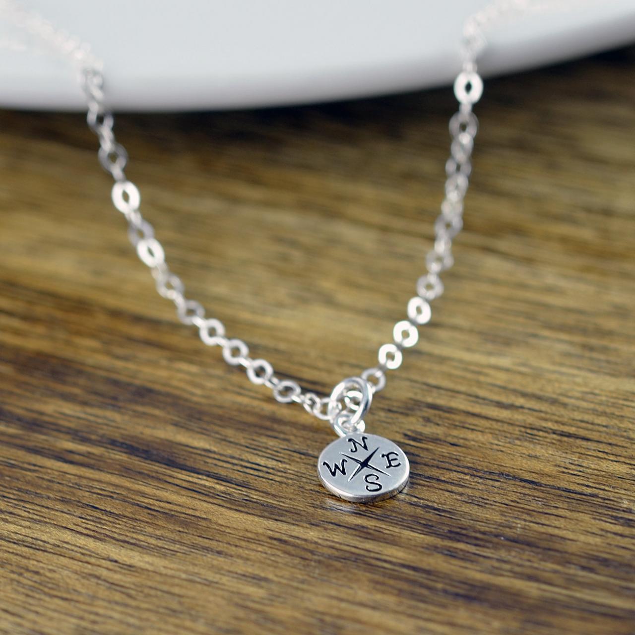 Sterling Silver Compass Necklace - Tiny Compass Charm - Wanderlust Necklace - Compass Necklace - Compass Jewelry - Friend Gift