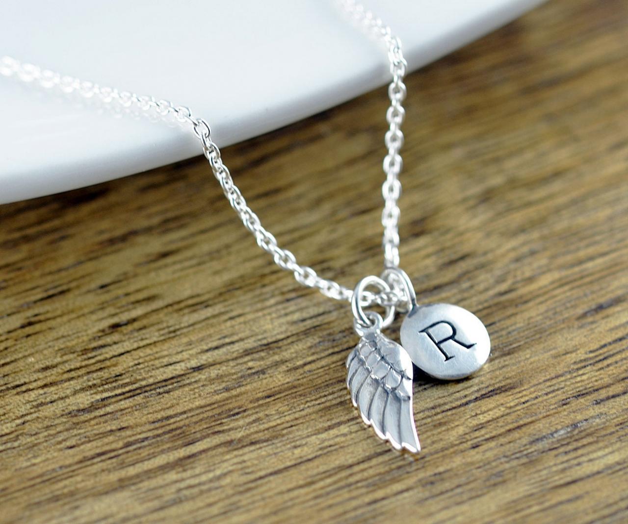 Personalized Silver Wing Necklace - Remembrance Jewelry - Guardian Angel Wing Necklace - Initial Necklace - Infant Loss Necklace