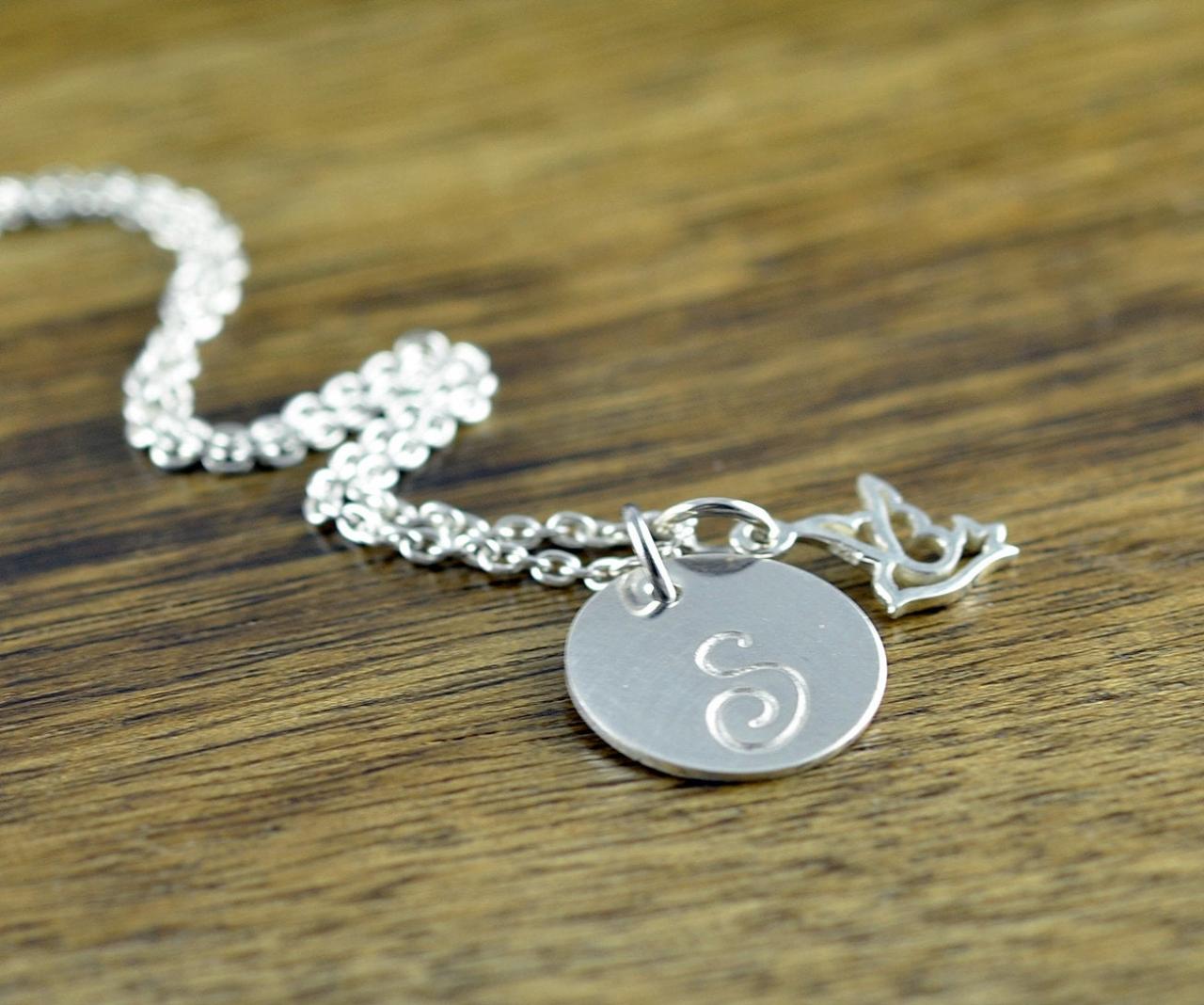 Hummingbird Charm Initial Personalized Sterling Silver Necklace Gift For Her Hummingbird Necklace