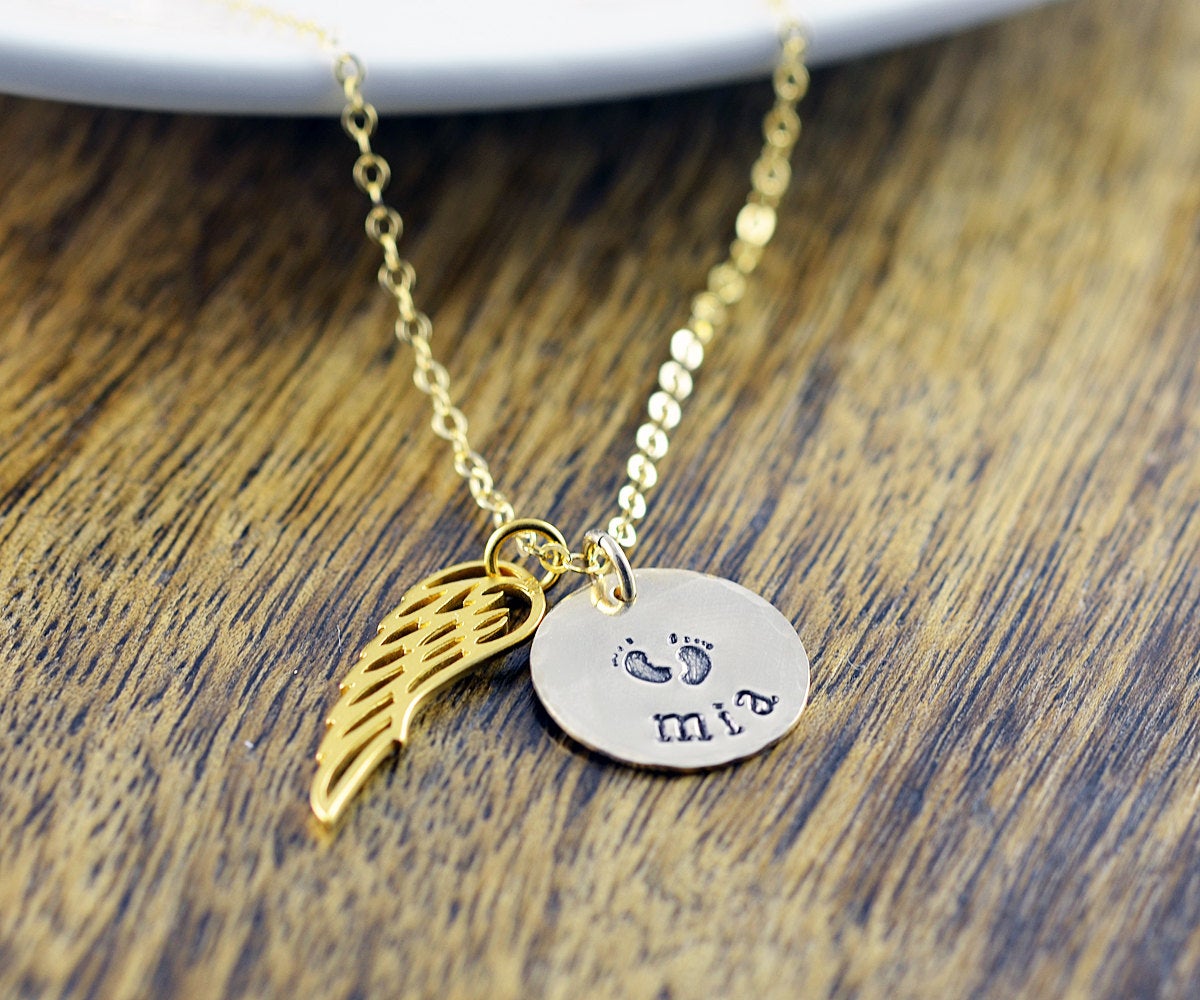 Personalized Wing Necklace - Remembrance Jewelry - Guardian Angel Wing Necklace -child Loss Necklace - Infant Loss Necklace - Gold Necklace
