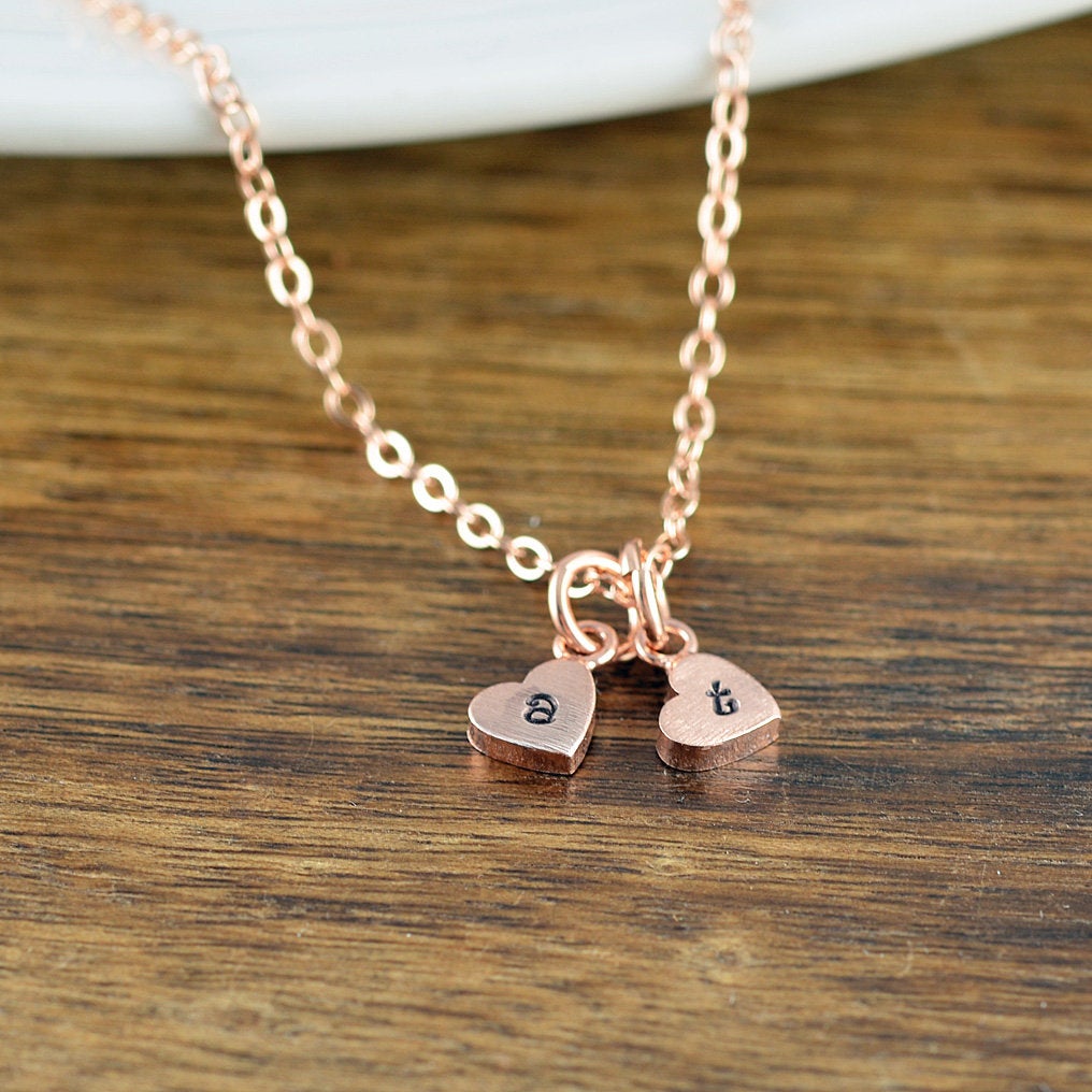 Tiny Rose Gold Personalized Necklace, Rose Gold Jewelry, Heart Necklace, Love Necklace, Charm Necklace, Bridesmaid Gift, Heart Necklace