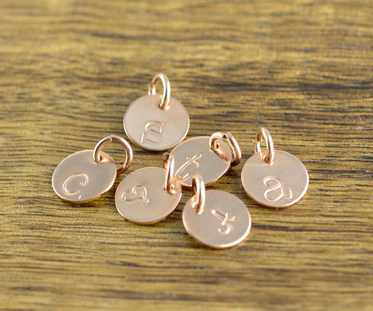 Rose Gold Initial Charm, Personalized Initial, Add A Charm, Hand Stamped Rose Gold Filled Initial Disc, Rose Gold Filled Letter
