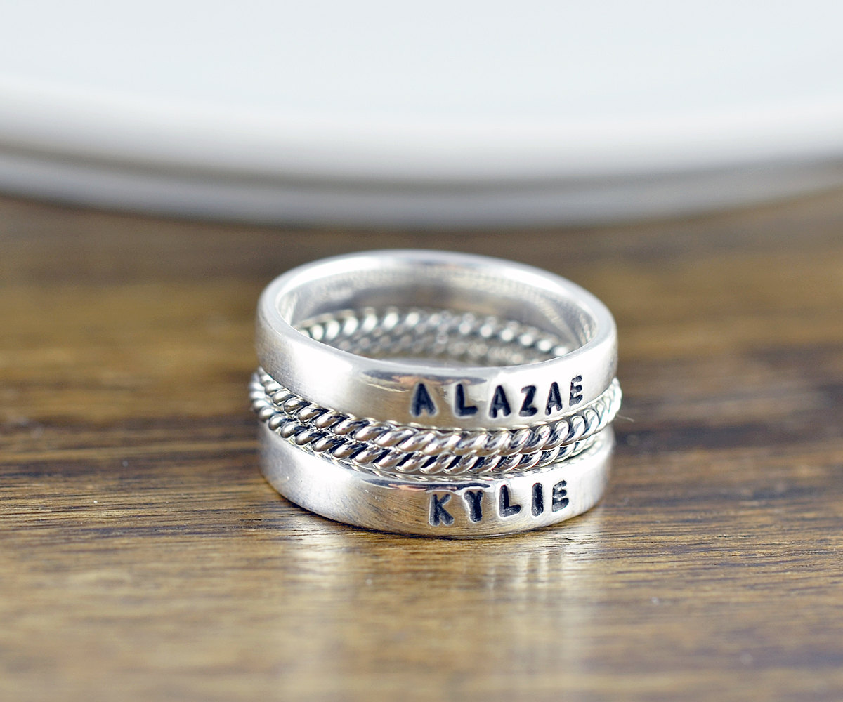 Stackable Name Rings - Personalized Stacking Ring - Gift for Mom - Name Rings - Mothers Jewelry - Mothers Ring