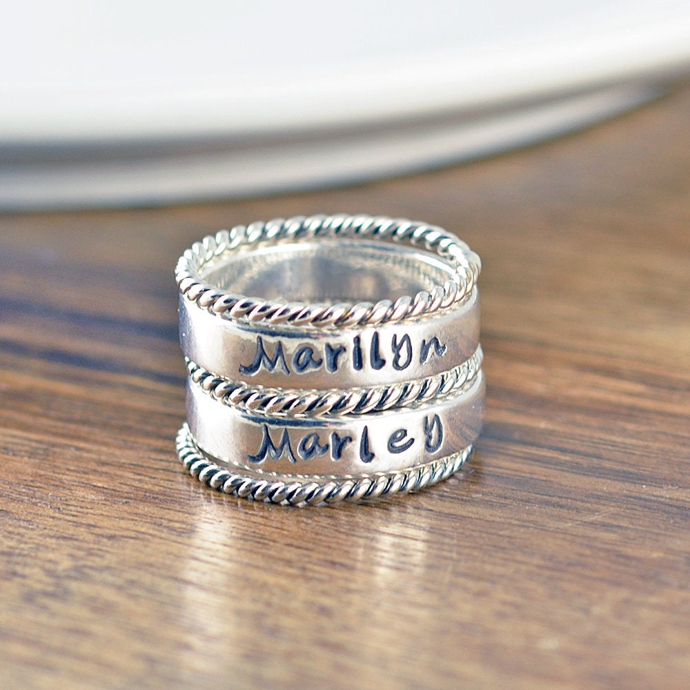 Kids Name Jewelry Stackable Name Rings Personalized Stacking Ring Gift For Mom Name Rings Mothers Jewelry Mothers Ring