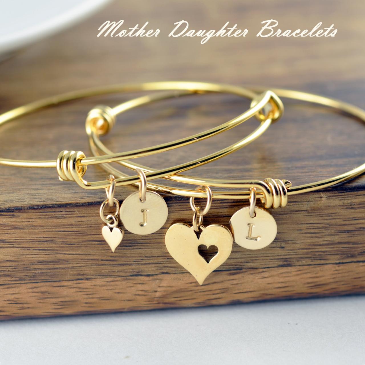 Bracelet Set, Mother Daughter Gift, Mother Daughter Bracelet, Gold Initial Bracelet, Mother Daughter Jewelry, Mothers Day From Daughter