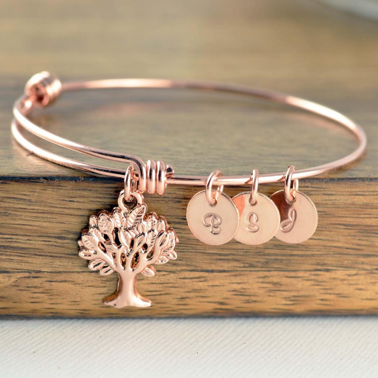 Personalized Bracelet,tree Of Life, Family Tree Jewelry, Grandmother Gift, Gifts For Mom, Mom Gift, Initial Bracelet, Rose Gold Bracelet