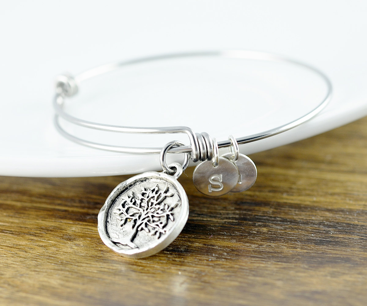 Silver Family Tree Bangle Bracelet - Tree Of Life Bracelet - Family Tree Jewelry - Grandmother Gift - Gifts For Mom - Mom Gift