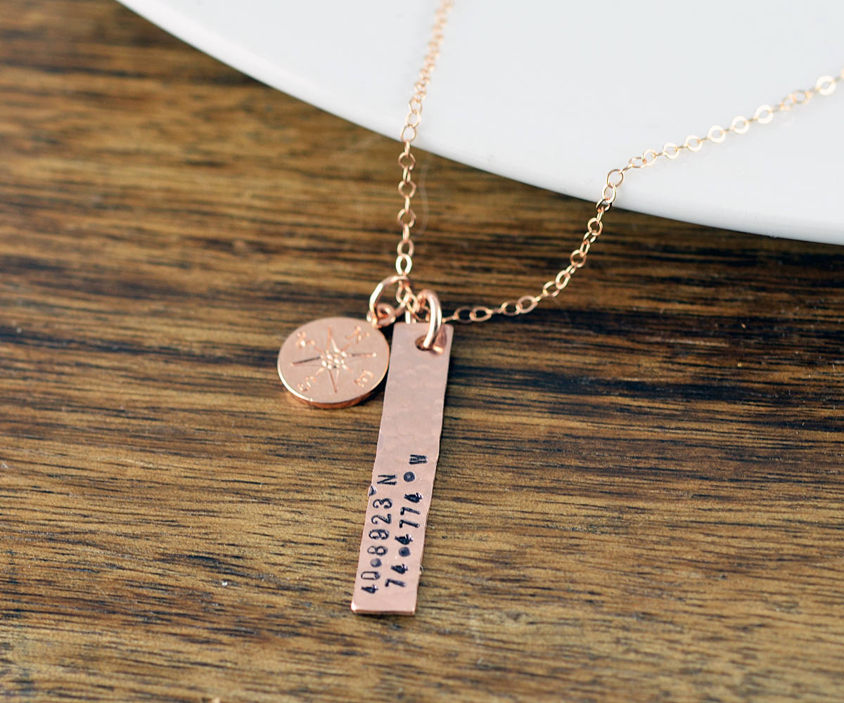 Rose Gold Coordinate Necklace, Latitude Longitude Necklace, Custom Coordinates, Coordinate Jewelry, Location Gift, Coordinates Gift