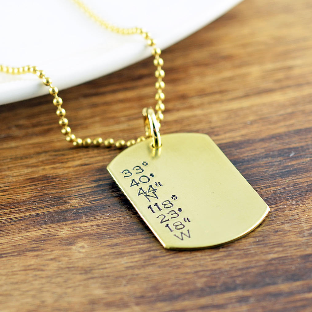 Mens Dog Tag Necklace, Hand Stamped Necklace, Coordinates Necklace, Gift For Boyfriend, Mens Necklace, Mens Jewelry