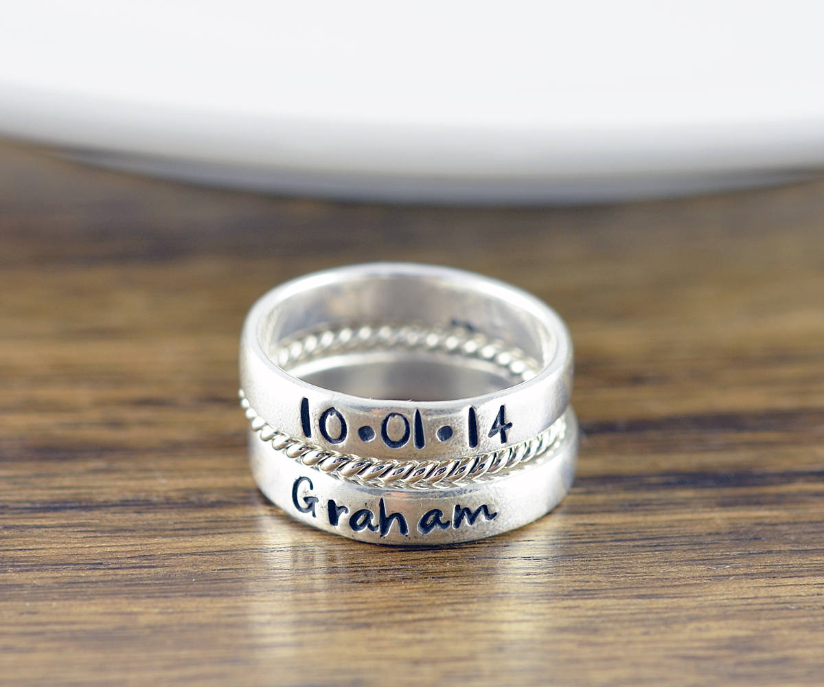 Stacking Rings Mothers Ring Stackable Name Rings Gift For Mom Personalized Stacking Ring M on Luulla