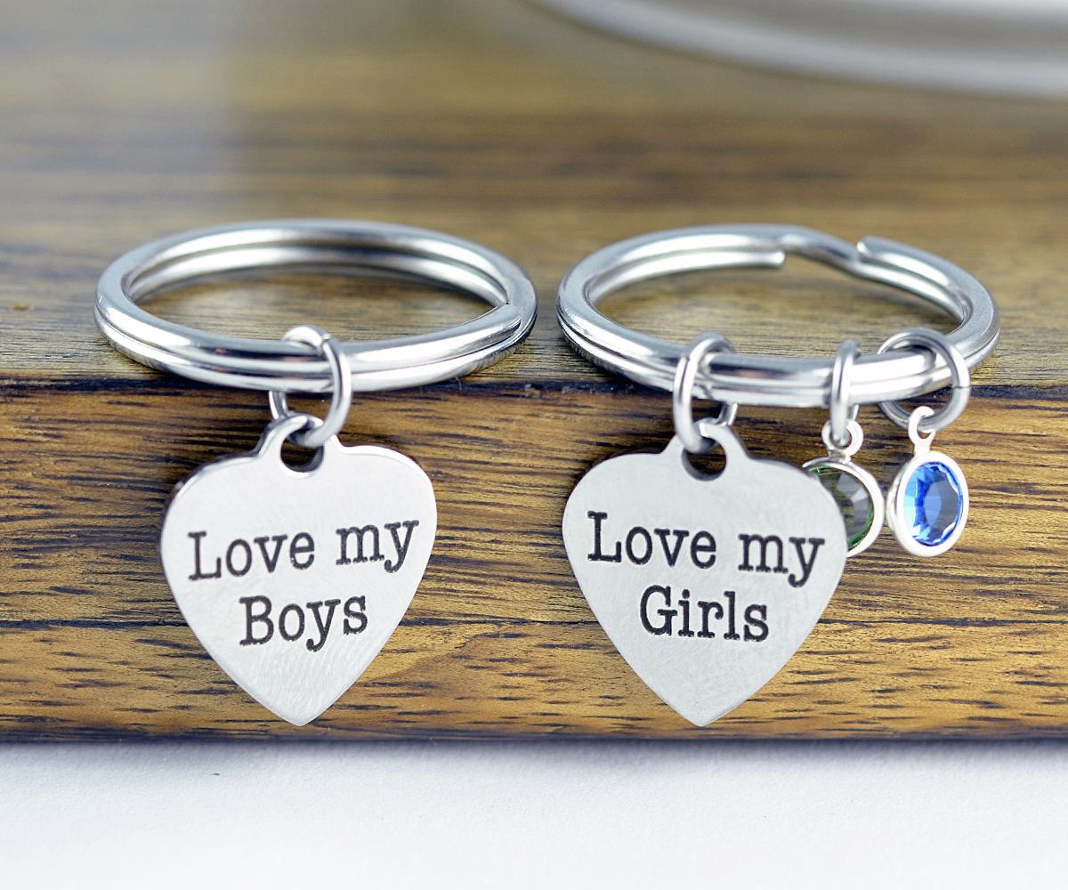 I Love My Girls Or I Love My Boys Keychain - Mother And Son Gift, Mothers Jewelry, Mothers Day Gift, Mothers Keychain, Engraved Keychain