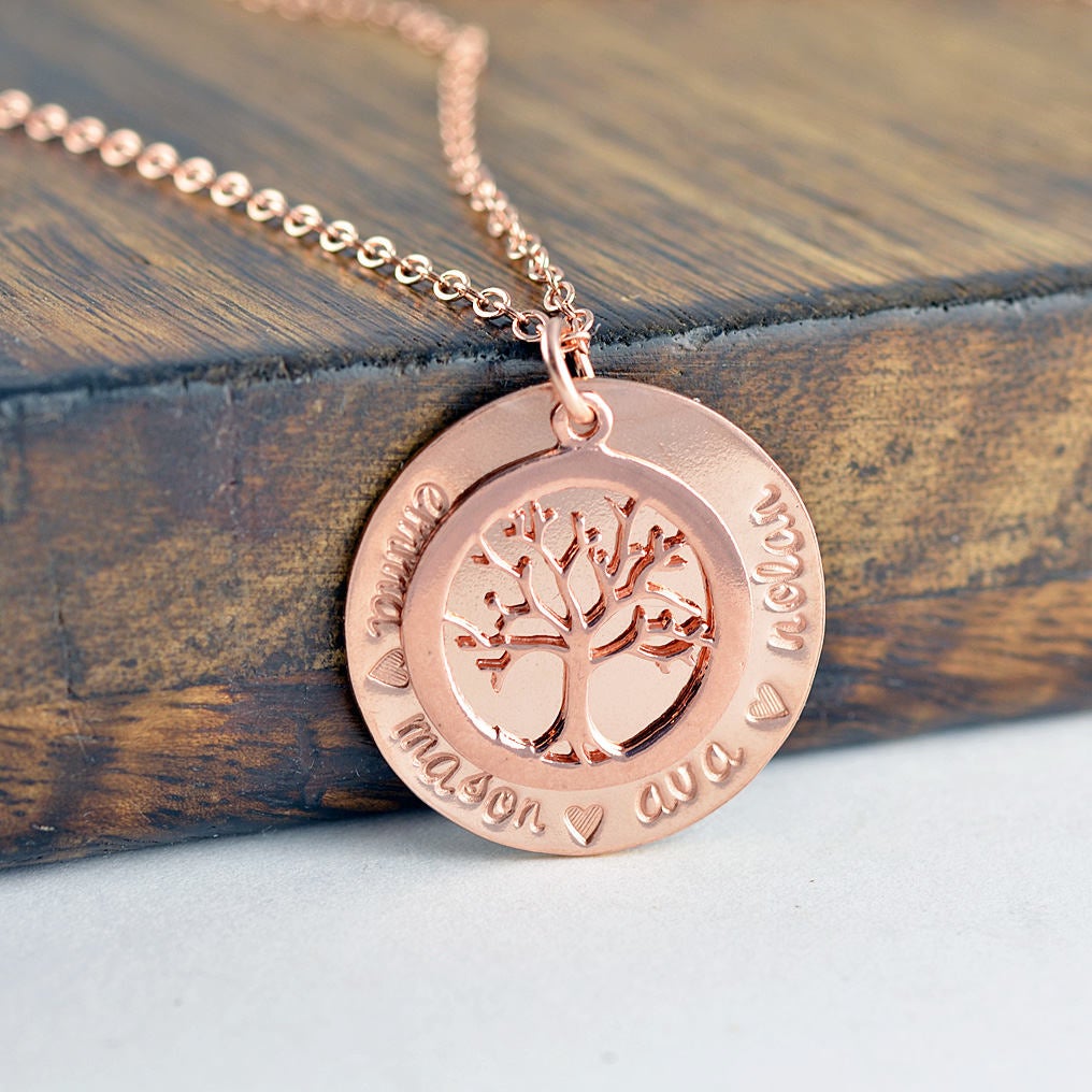 Rose Gold Family Tree Necklace, Mother's Necklace, Tree Of Life Necklace, Gift For Grandma, Mothers Day Gift, Grandmother Necklace