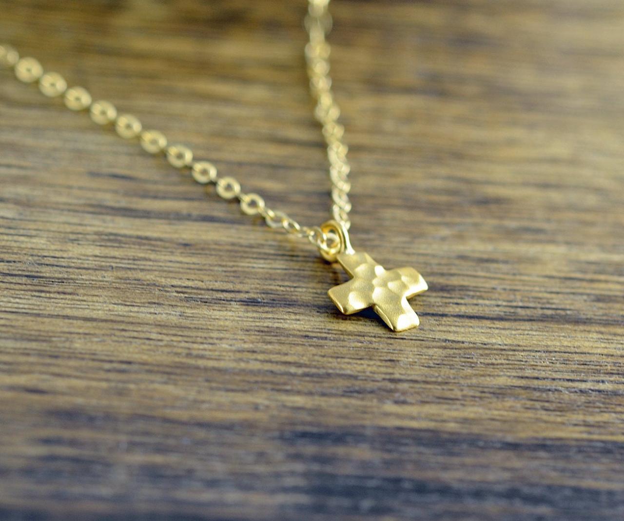 Gold Hammered Cross Necklace - Cross Necklace Women, Star Necklace, Cross Necklace, Protection Gift, Religious Gift