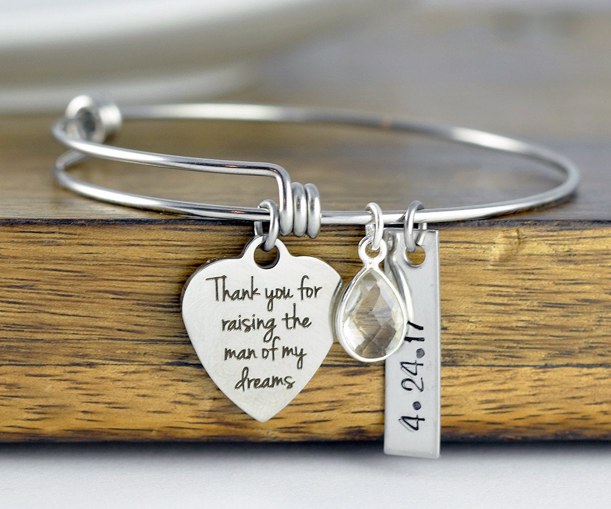 Mother Of The Bride Gift - Gift For Mother In Law - Groom Mother Gift - Thank You For Raising The Man Of My Dreams Bracelet - Wedding Gift