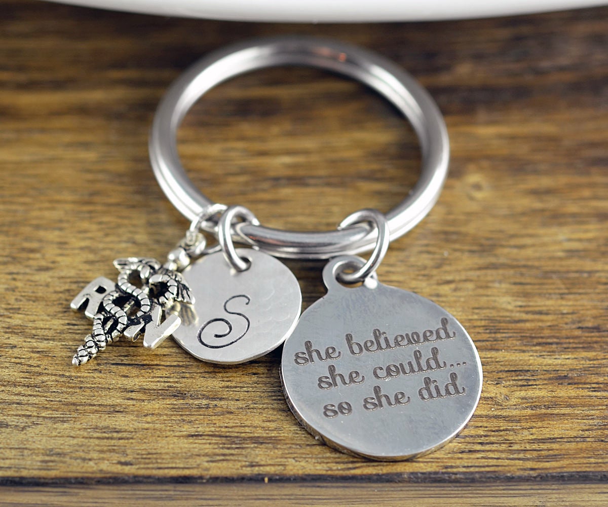 She Believed She Could So She Did Keychain, Nurse Gift, Gift For Nurse, Caduceus Jewelry, Nursing Gift, Rn Gift, Nursing Student Gift