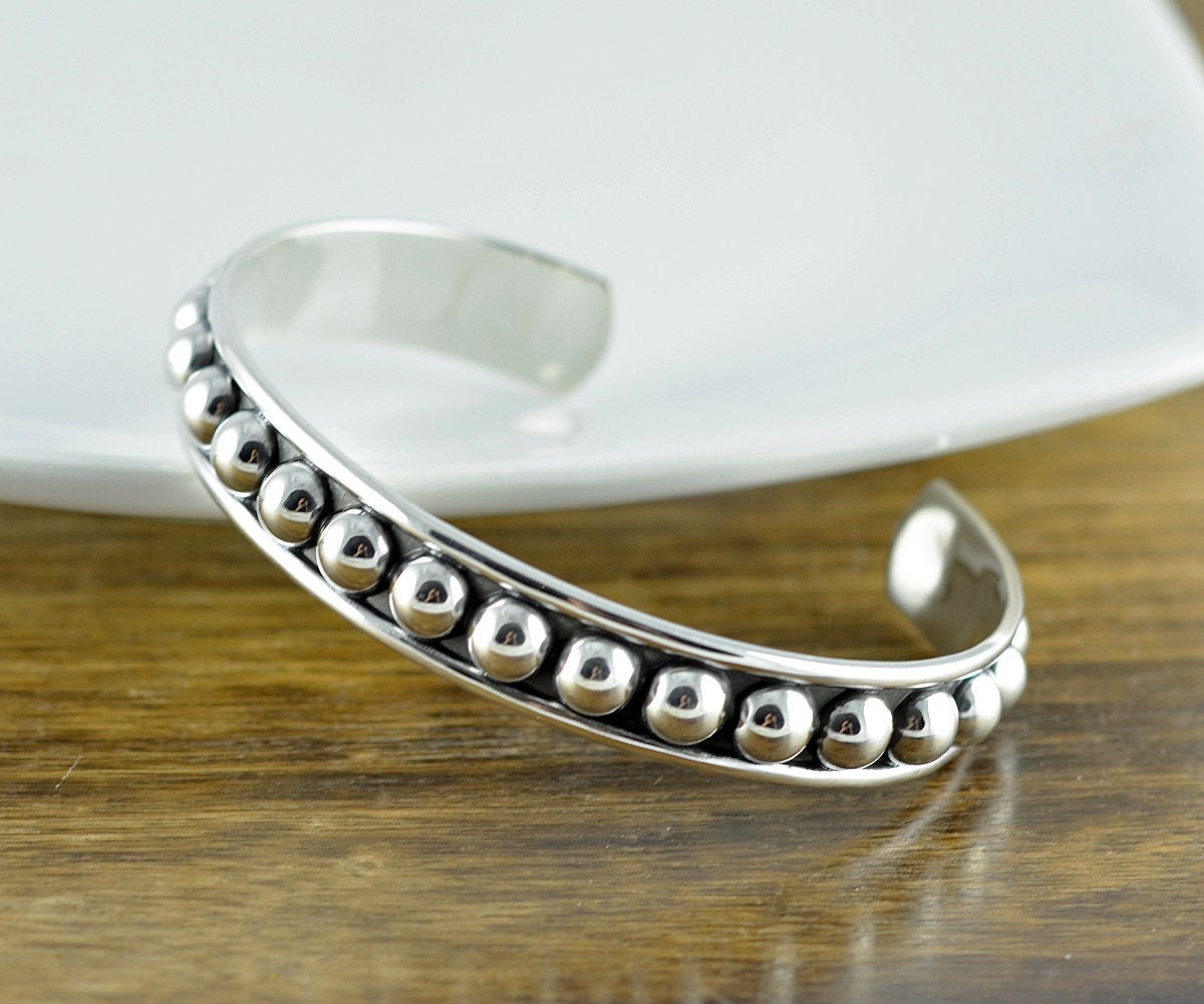 Sterling Silver Beaded Cuff Bracelet, Cuff Bracelet, Boho Jewelry, Boho Bracelet, Gifts Or Her, Unique Gifts