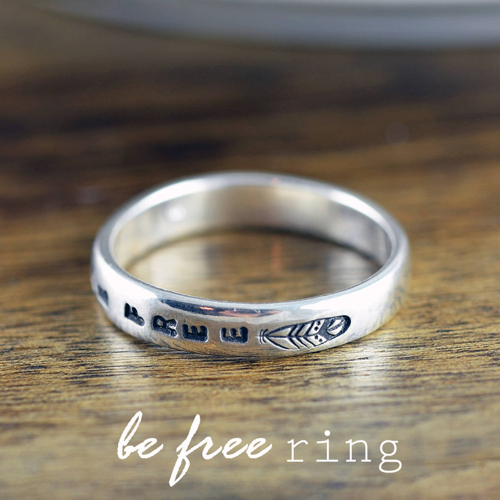 Sterling Silver Ring, Inspirational Ring, Be Free, Feather Ring Band, Boho Jewelry, Hand Stamped Ring,Personalized Ring,Personalized Jewelry