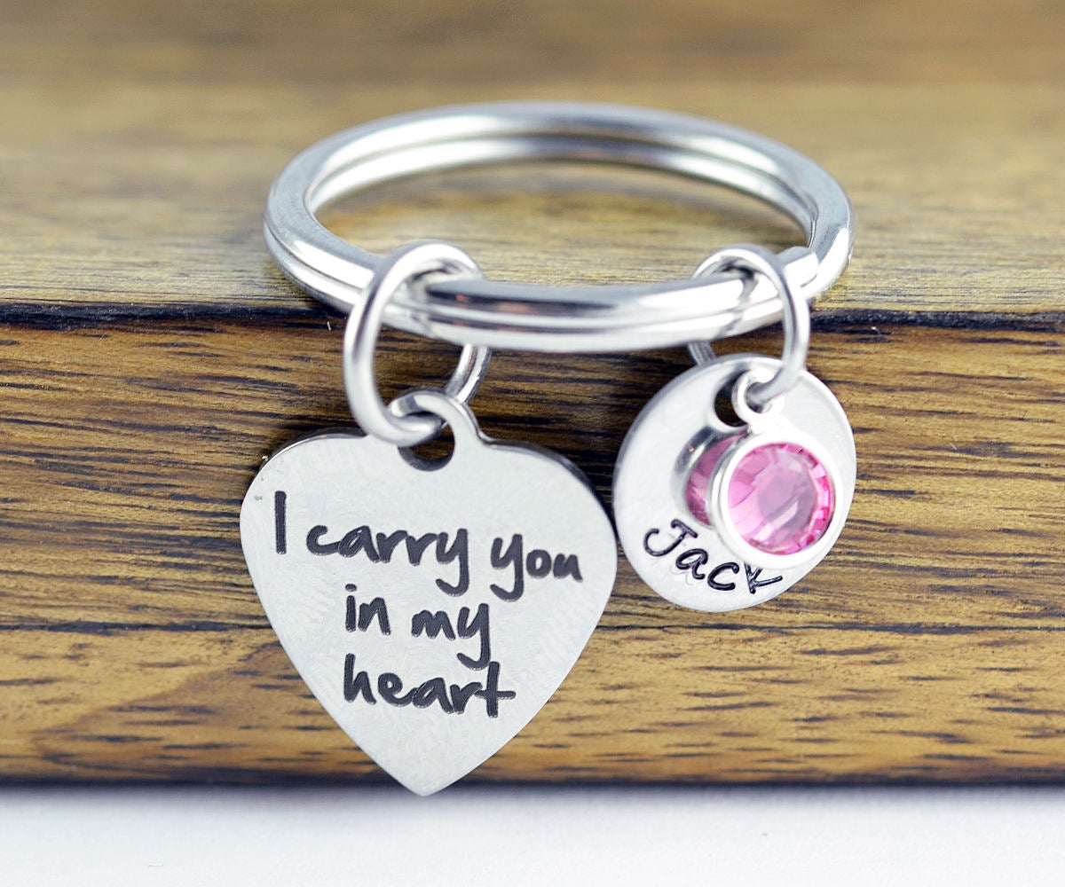 I Carry You In My Heart Keychain - Personalized Keychain - Engraved Jewelry - Remembrance - Memorial - In Memory - Loss - Loved One - Baby