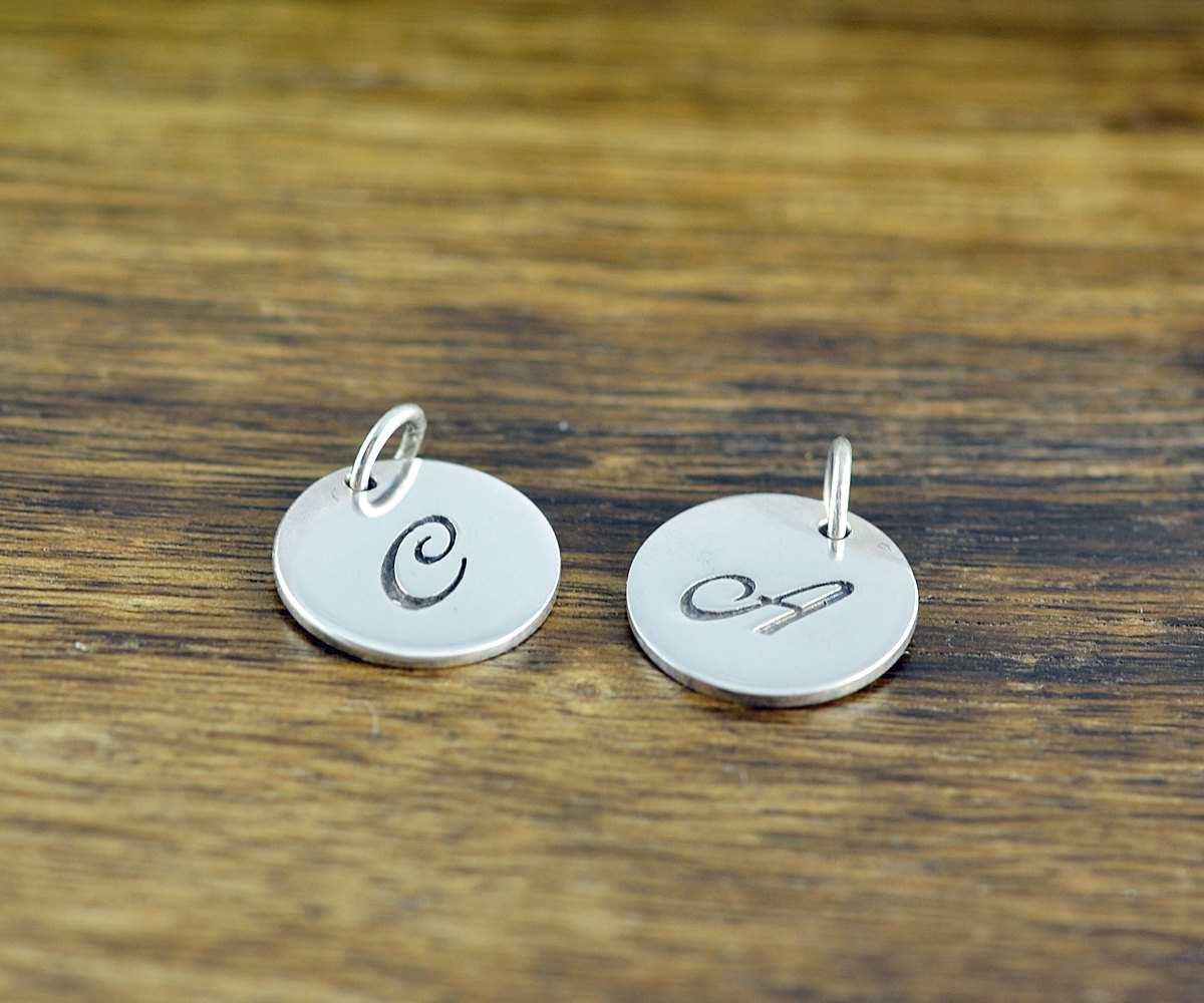 Sterling Silver Initial Charm, Personalized Initial, Add A Charm, Hand Stamped Sterling Silver Initial Disc
