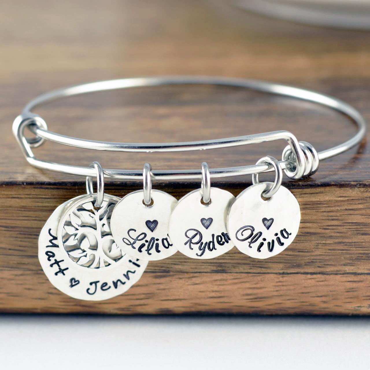 Silver Family Tree Bracelet, Family Bracelet, Grandma Gift, Grandma Bracelet, Grandmother Jewelry, Mom Gift, Mom Bracelet, Name Bracelet