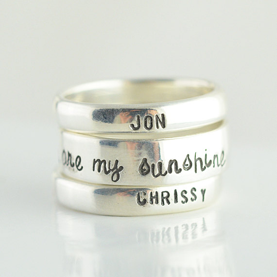 Stackable Mothers Ring, Sterling Silver Rings,you Are My Sunshine, Personalized Hand Stamped Ring