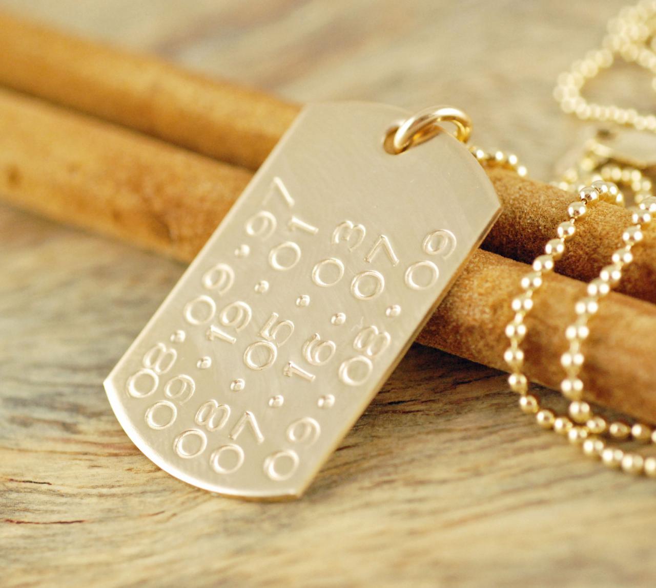 Personalized 14k Gold Filled Dog Tag Necklace, Hand Stamped Dog Tag