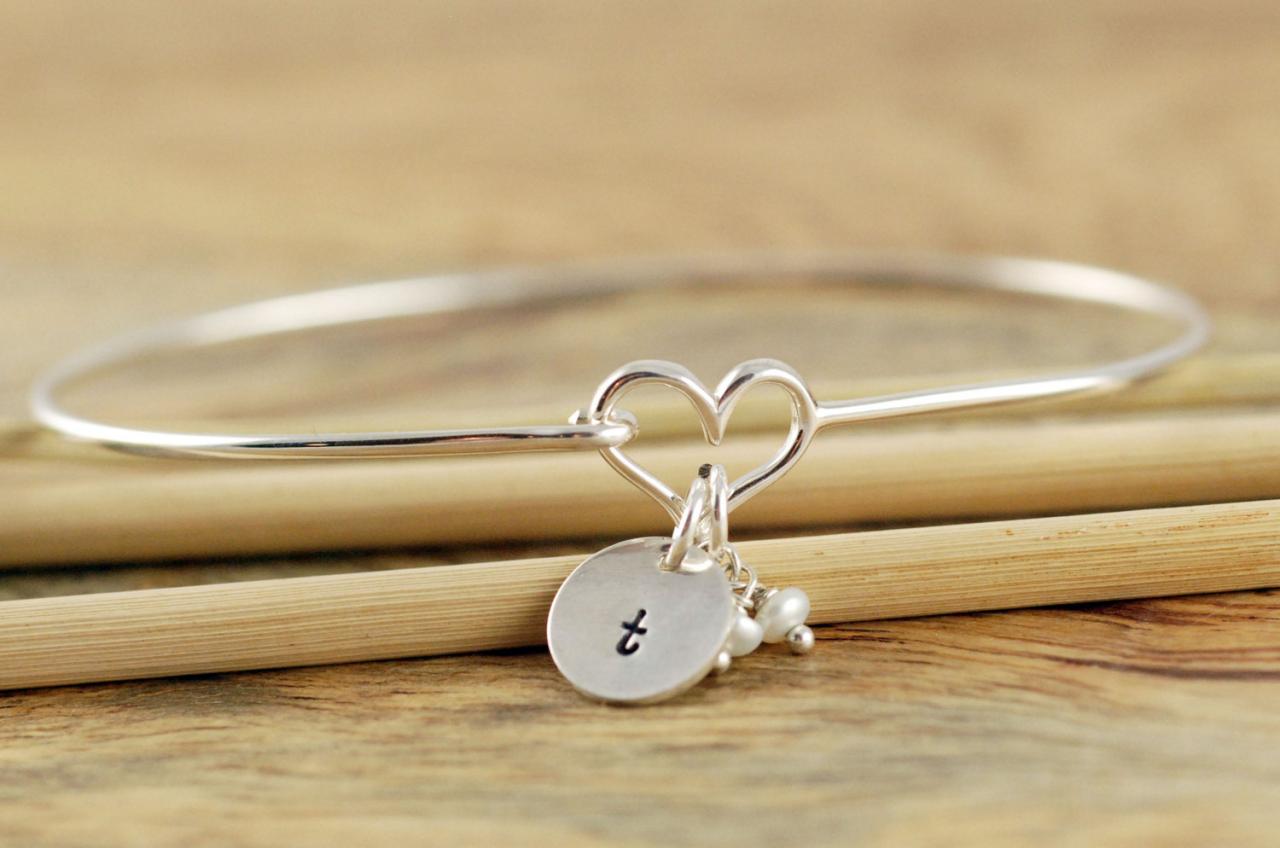 Personalized Jewelry, Initial Bracelet, Hand Stamped, Jewelry For Bridesmaids Gifts, Custom Bangle Bracelet, Girlfriend Gift, Birthday Gift