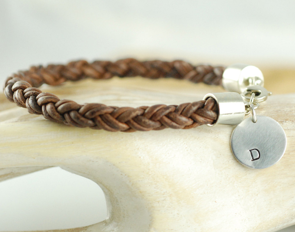 Personalized Mens Braided Leather Initial Bracelet - Gift For Dad - Gift For Boyfriend
