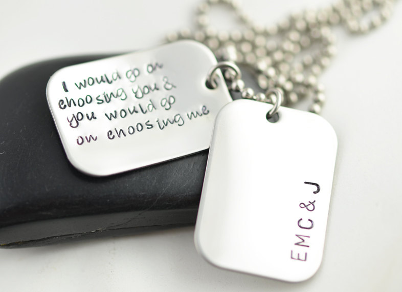 Hand Stamped Necklace, hand stamped dog tag personalized necklace,Mens Personalized Jewelry, Fathers Day personalized necklace,