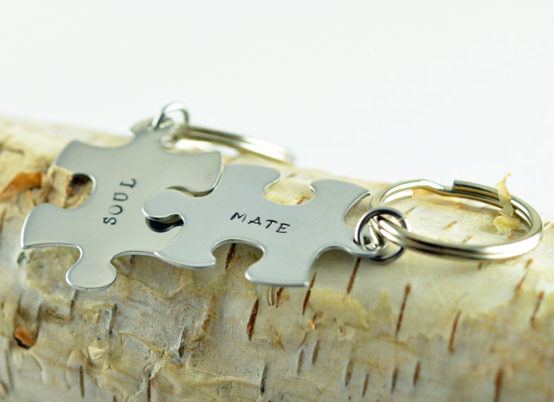 Personalized Keychain, Puzzle Piece Keychain, Handstamped Keychain