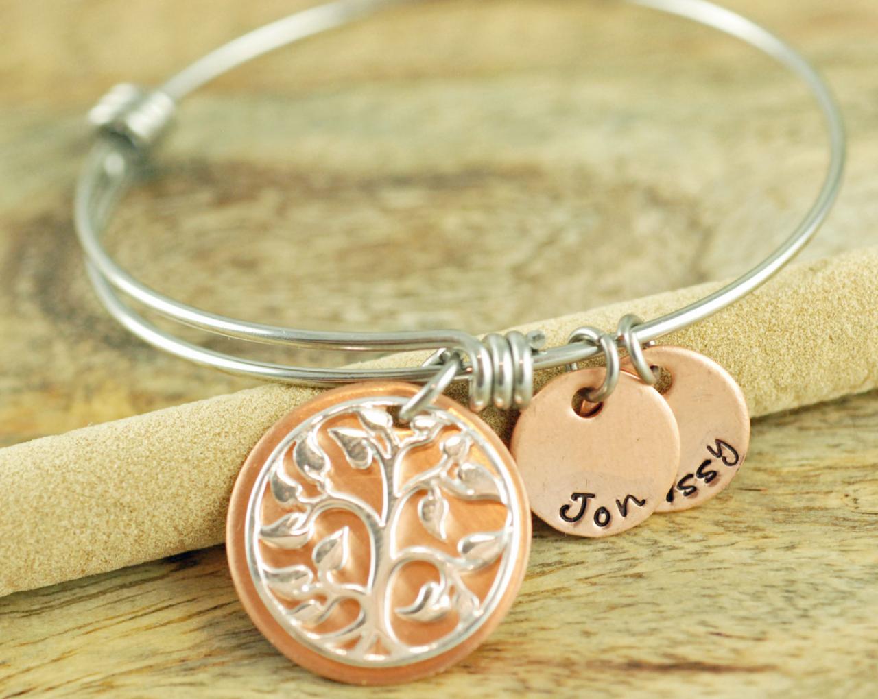 Personalized Bangle Bracelet, Family Tree Charm Bracelet, Mother