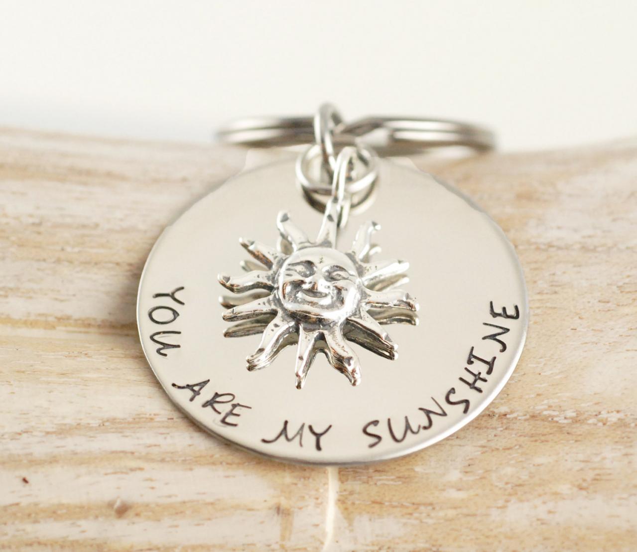 You are my sunshine hand stamped key chain, Keychains, accessories, gift for her