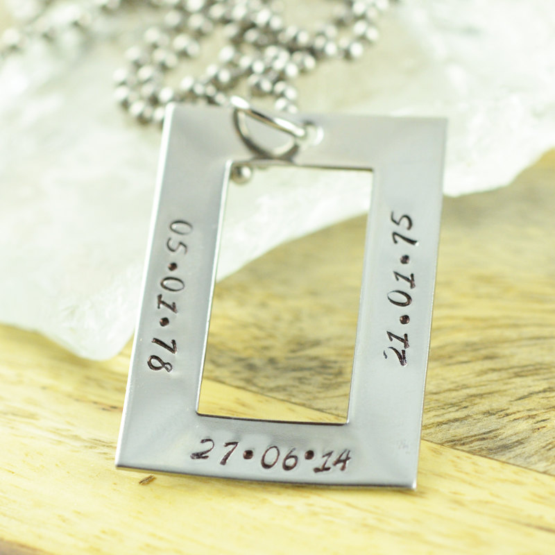 Mens Hand Stamped Necklace, Mens Personalized Jewelry,rectangle Pendant, Fathers Day Personalized Necklace