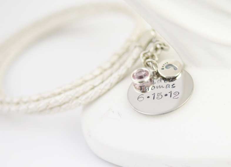 Hand Stamped Mommy Bracelet - Personalized Charm Bracelet - Mommy Bracelet With Birthstone -name Date Charm