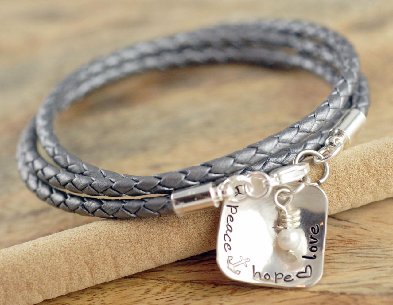 Personalized Bracelet - Hand Stamped Bracelet - Leather Bracelet - Name Charm Bracelet - Mom Bracelet - Mothers Jewelry - Gift for Her