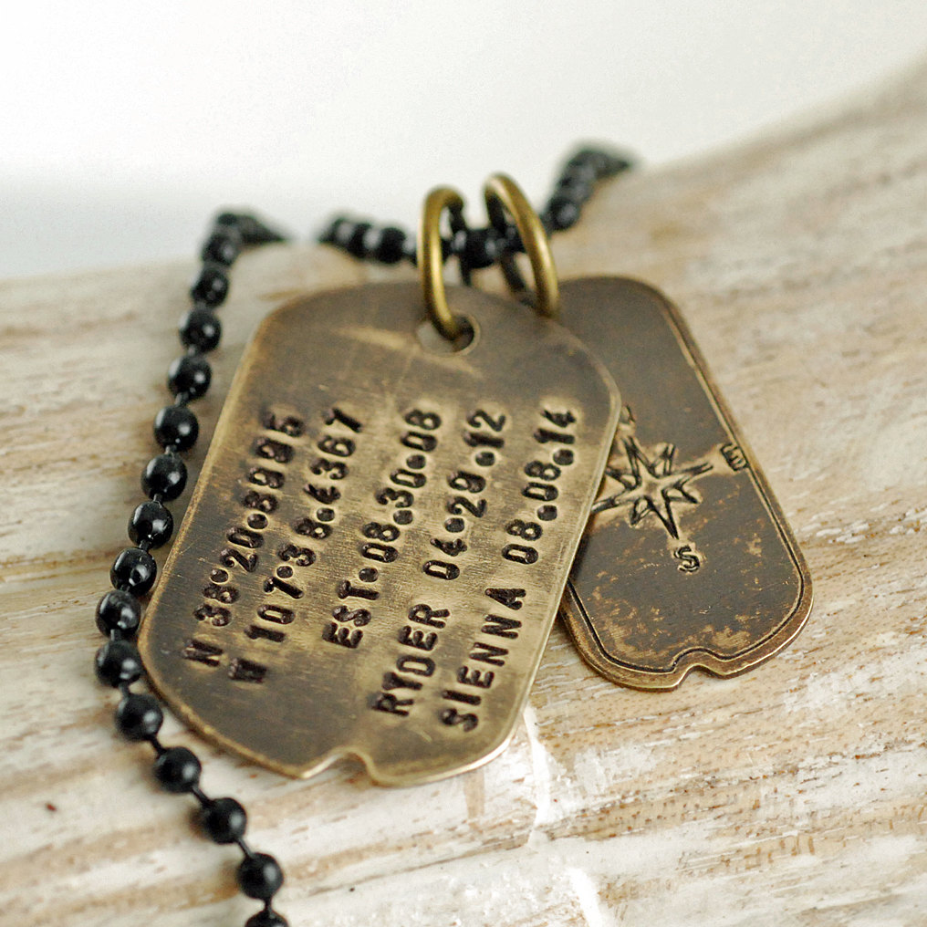 Personalized Vintage Dog Tag Necklace, Hand Stamped Dog Tag Necklace