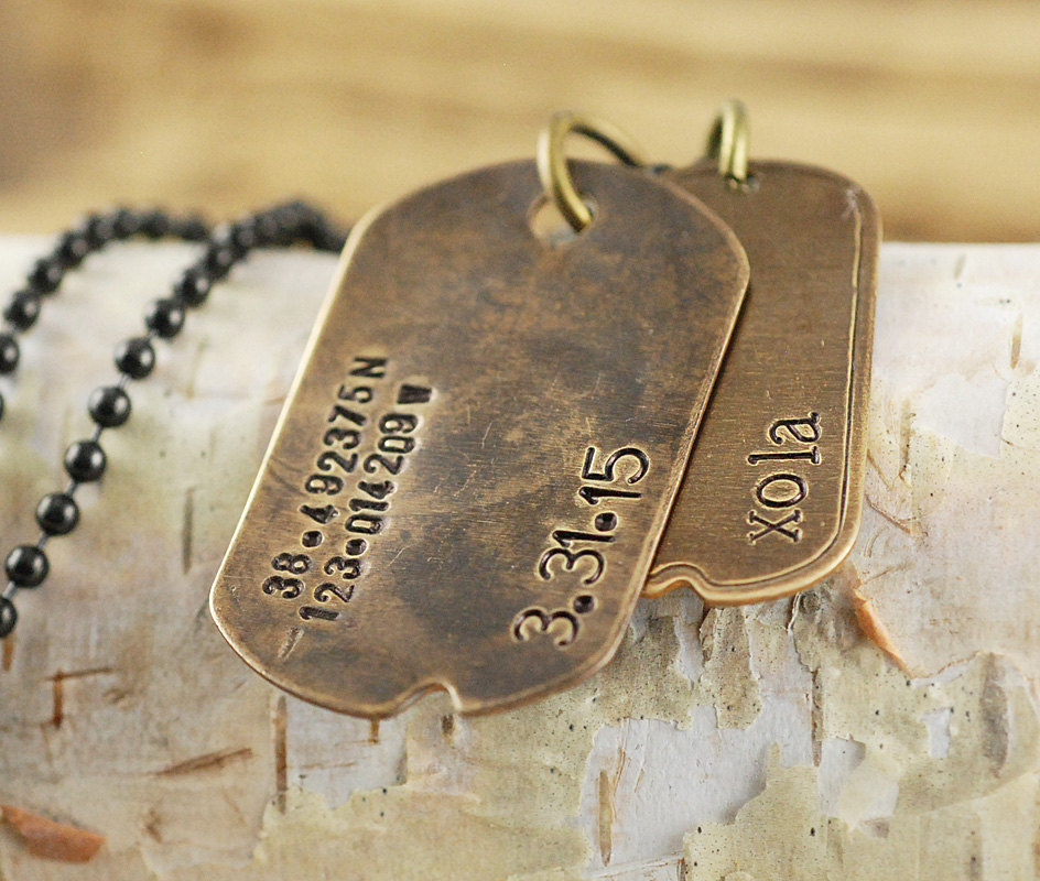 Personalized Vintage Dog Tag Necklace, Hand Stamped Dog Tag Necklace