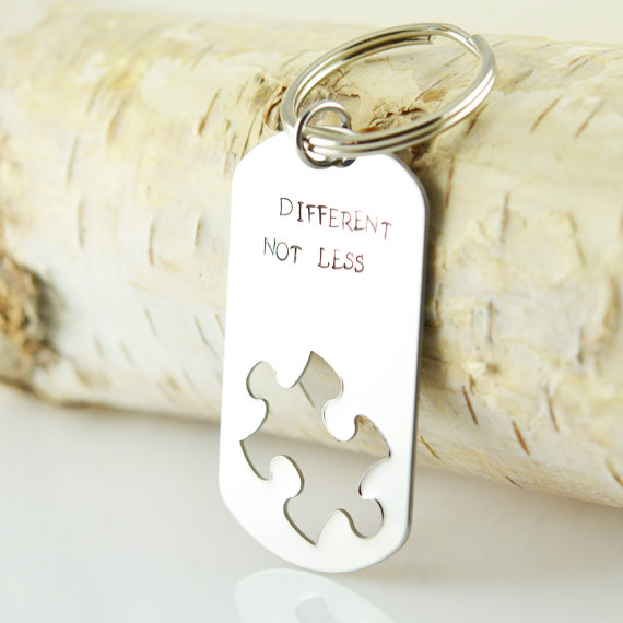 Personalized Keychain, Hand Stamped Key Chain, Puzzle Piece Key Chain, Autism Key Chain