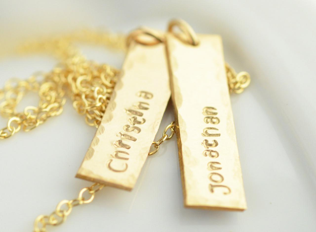 Personalized Hand Stamped Necklace, Rectangle Gold Name Necklace, Mommy Jewelry, Gift For Her