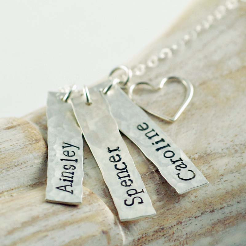 Personalized Name Bar Necklace - Mothers Day Jewelry - Sterling Silver Tags Necklace-