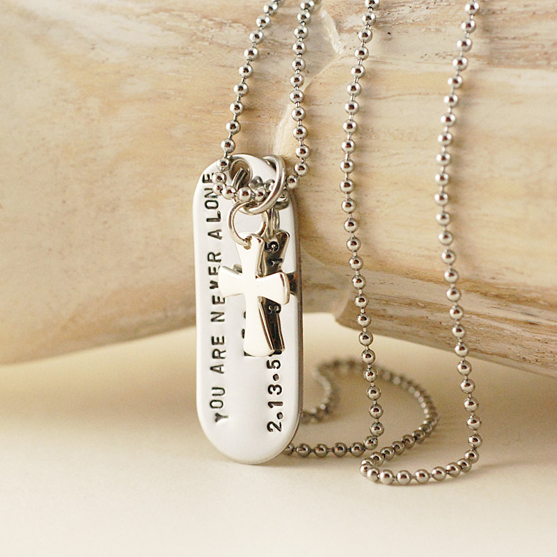 Personalized Mens Tag Cross Necklace, Mens Jewelry, Hand Stamped
