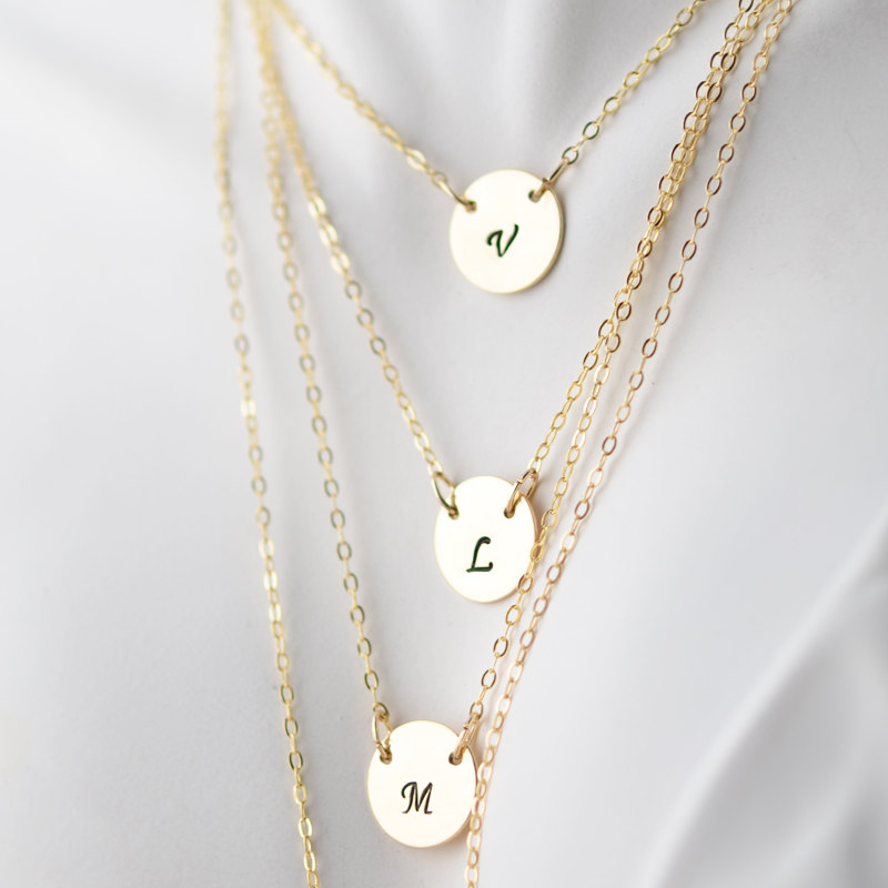 Personalized Layered Necklace - Gold Initial Necklace- Hand Stamped Monogram Necklace- Bridesmaid Gift