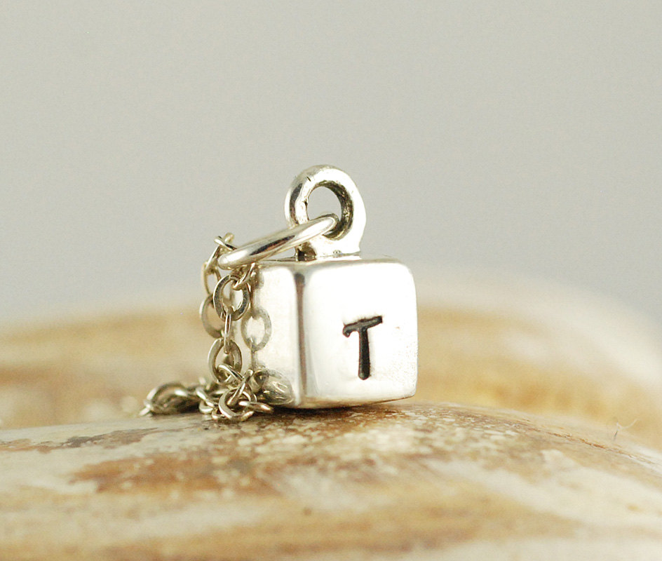Personalized Cube Necklace - Handstamped Initial Necklace - Personalized Sterling Silver Cube Necklace