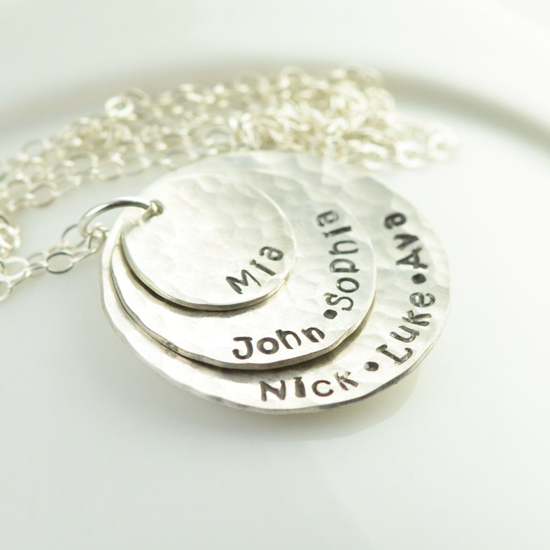 Sterling Silver Layered Name Necklace, Personalized Hand Stamped Mommy Necklace