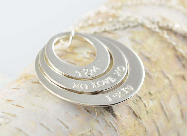 Silver Layered Washer Necklace, Personalized Hand Stamped Necklace, Mother Jewelry