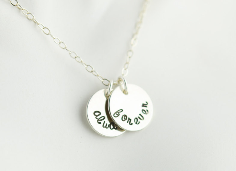 Mother Necklace, Sterling Silver Disc Necklace Initial, Personalized Hand Stamped Necklace, Small Silver Disc Necklace