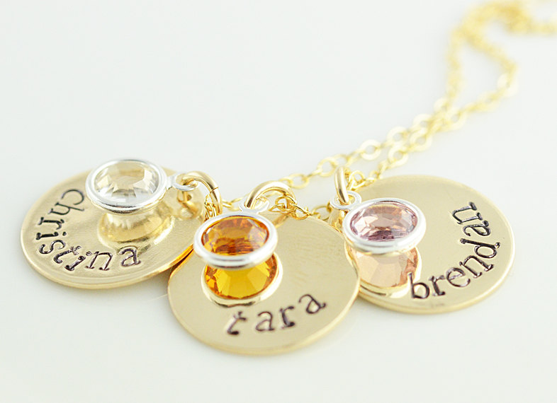 Personalized Hand Stamped Mommy Necklace, Gold Name Necklace, Birthstone Necklace, Mothers Day Gift