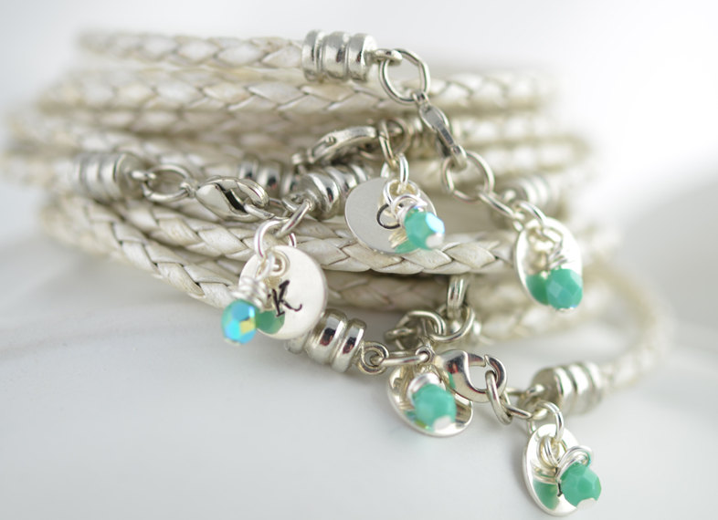 Personalized Bridesmaid Bracelet, Wedding Jewelry, Customized Bridesmaid Gifts, Sterling Silver Initial Charm,turquoise Bead