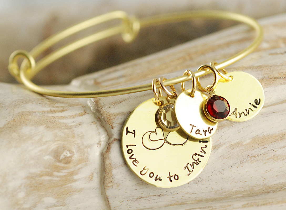 Personalized Bangle Charm Bracelet, Hand Stamped Alex And Ani Inspired Bracelet, Name Bracelet